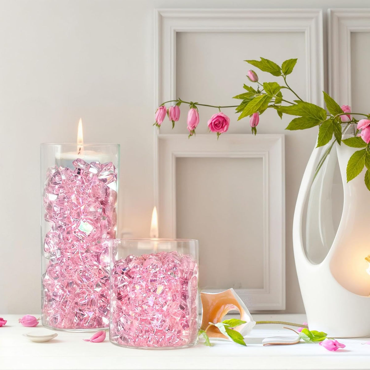 DomeStar Dazzling Pink Ice Rocks, 180PCS Holographic Acrylic Crushed Ice Sparkling Fake Diamonds