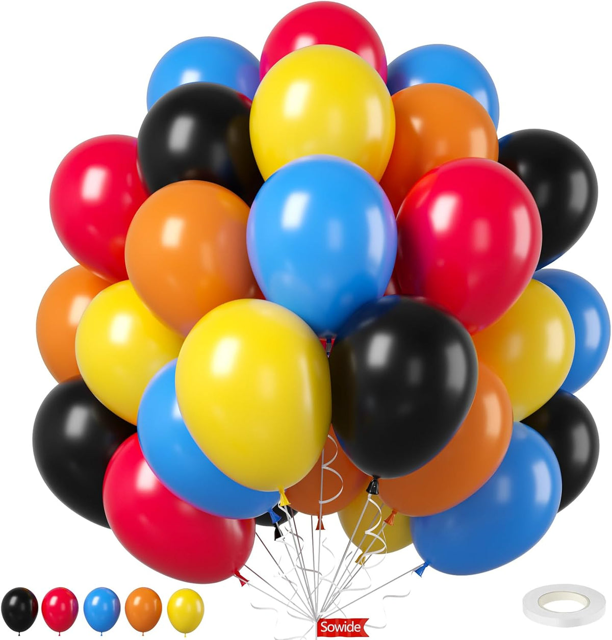 Race Car Balloons, 50Pcs 12 Inches Car Decorations with Red Blue Yellow Burnt Orange Black Party