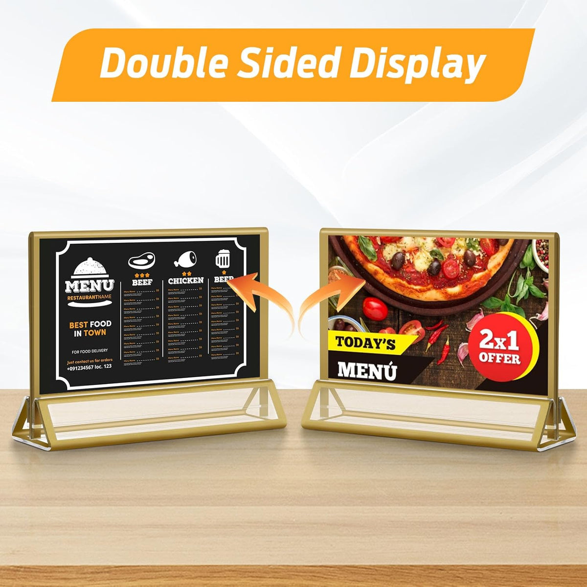 Smarpau 7x5 Gold Acrylic Sign Holder, 8 Pack Double Sided Holders Menu Holder for Wedding Party