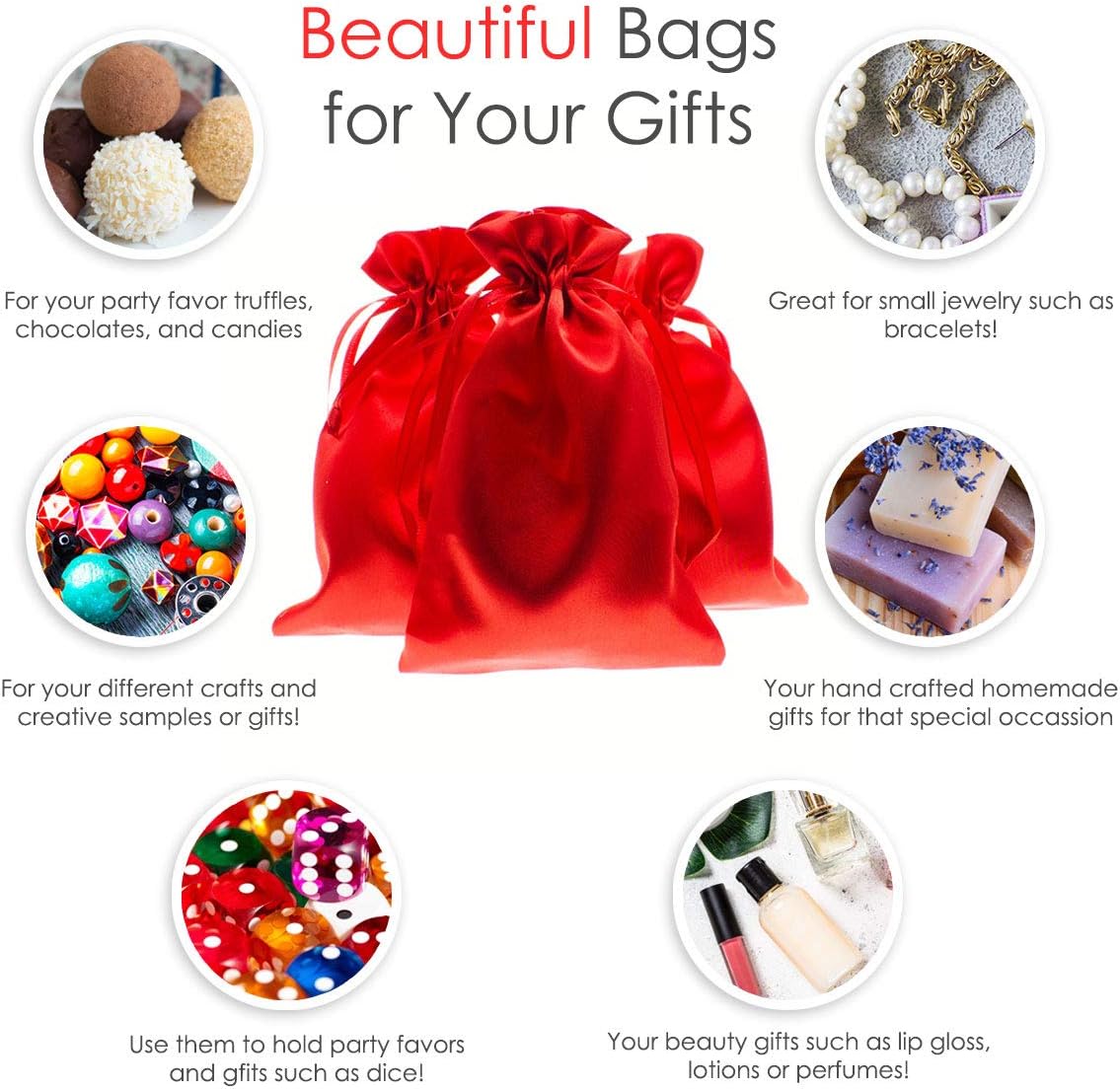 6" x 9" Red Satin Gift Bags, Jewelry Bags, Wedding Favor Drawstring Baby Shower Christmas 50 per