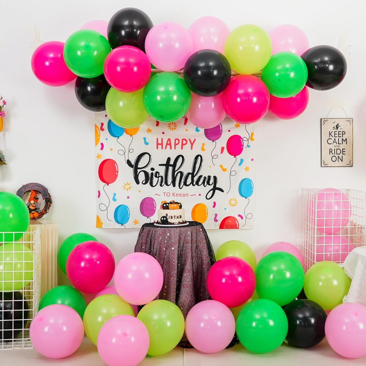 Black and Pink Green Balloons, 60PCS Witch Theme Party Balloon, 12 Inch Hot Pink Dark Light Green