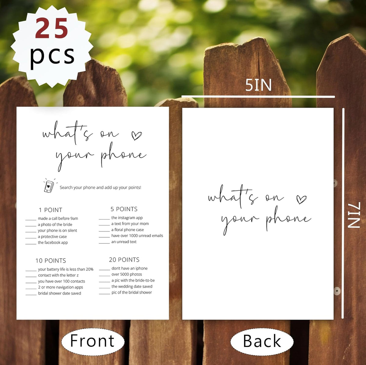 Bridal Shower Games, What's On Your Phone, 25Pcs Minimalist White Double-Sided Bridal Game Cards