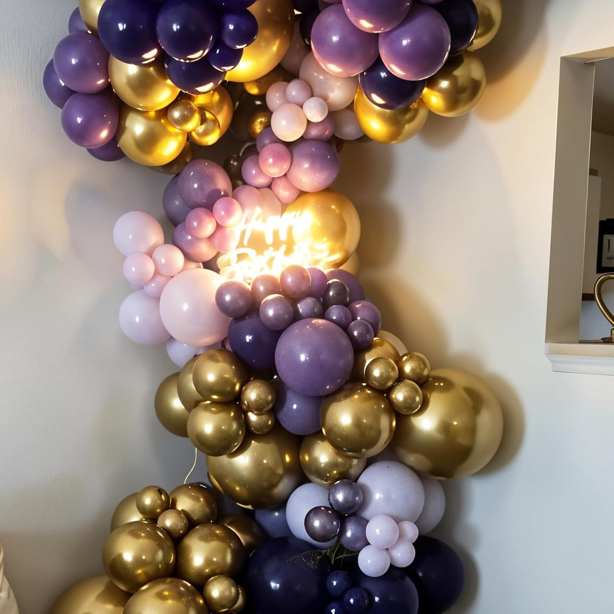 Purple and Gold Balloons, 50pcs Dark Purple Gold Balloons, Macaron Metallic Confetti Balloons For