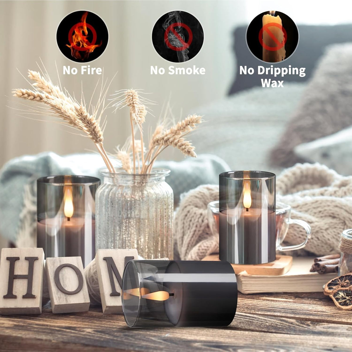 6Pack Glass Flickering Flameless Candles with Remote, 2"X3" Real Wax Votive Candles Battery