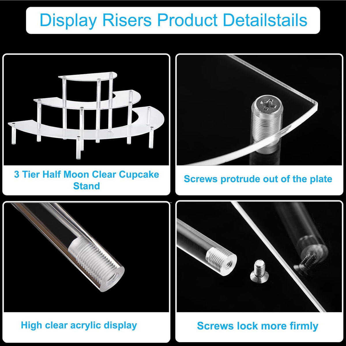 2PACKS Acrylic Display Risers, 3 Tier Clear Cupcake Stand Risers, Perfume Stand Organizer, Half