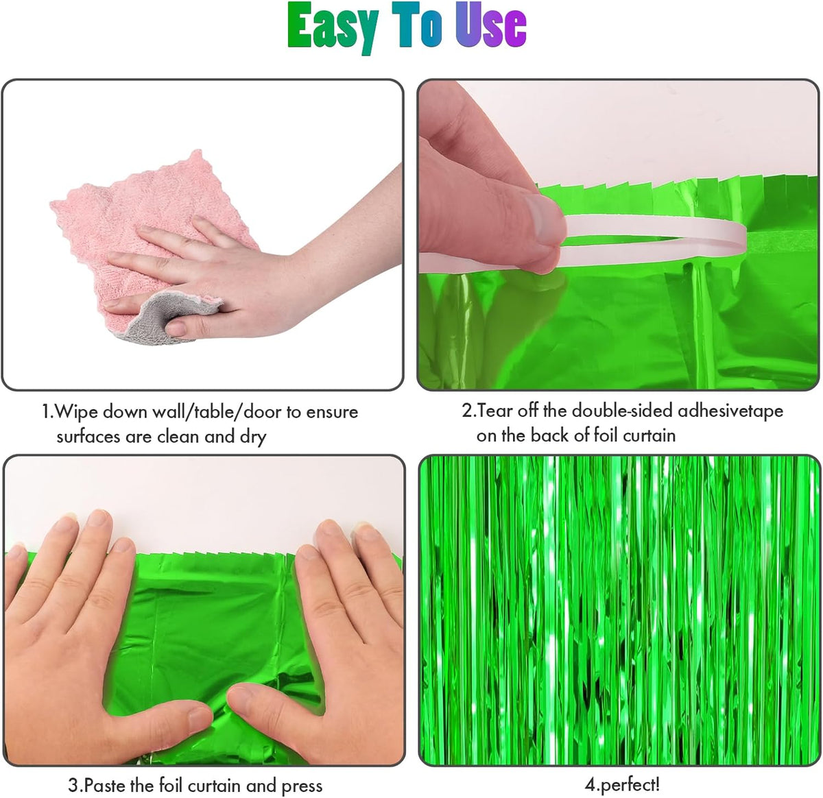CANREVEL 2 Pack 3.3x8.2 Feet Green Blue and Purple Foil Fringe Backdrop Curtains, Tinsel Streamers