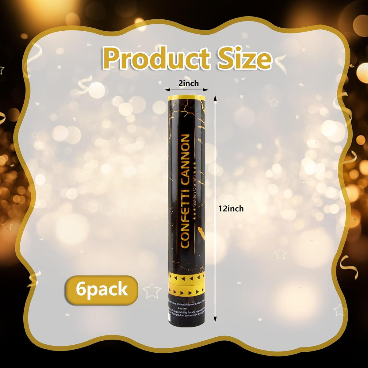 6 Pack Gold Confetti Poppers, 12 Inch Confetti Cannon Party Poppers Shooters for Birthday, Wedding