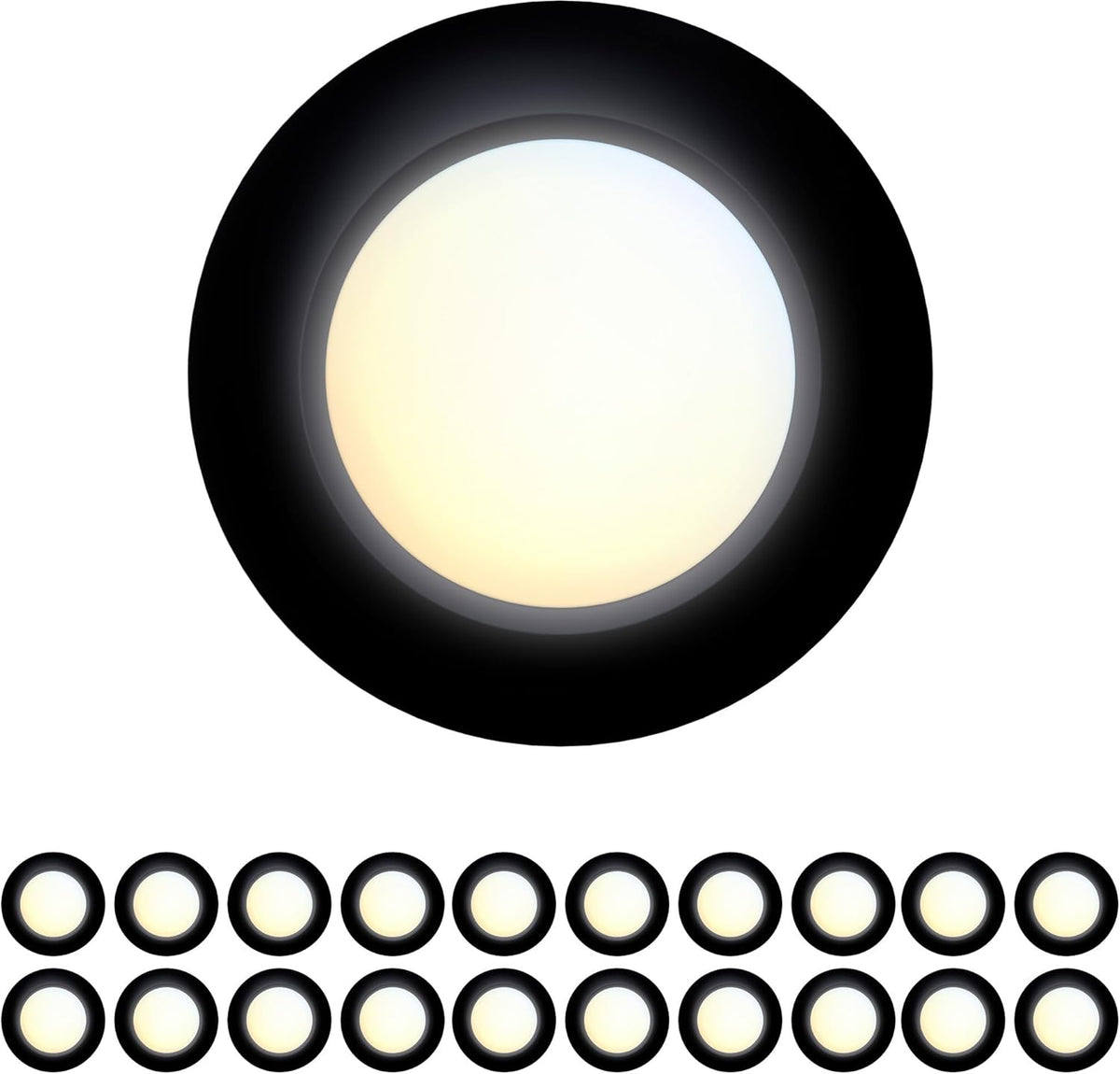 20 Packs 4 Inch Black LED Low Profile Recessed & Surface Mount Disk Light, Round, 10W, 600 Lumens