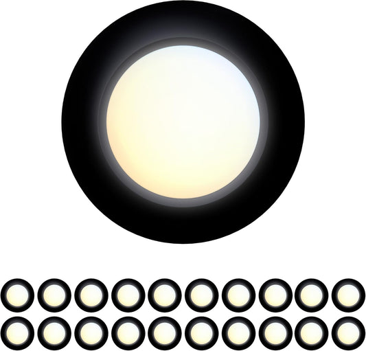 20 Packs 4 Inch Black LED Low Profile Recessed & Surface Mount Disk Light, Round, 10W, 600 Lumens