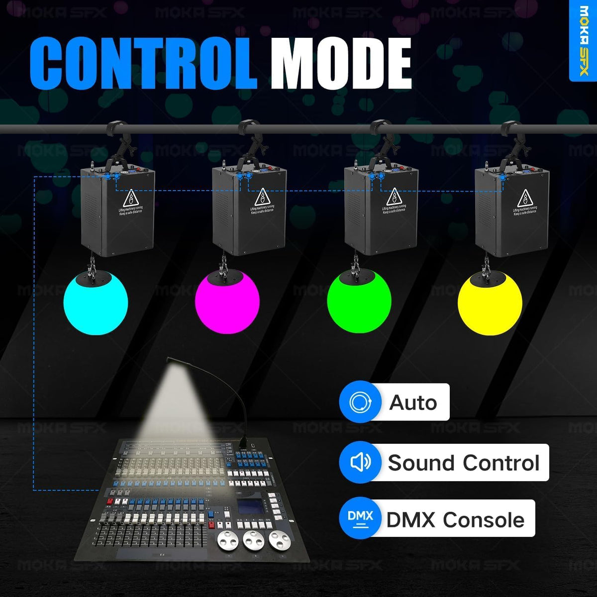 3D LED Light Lifting System DMX RGB LED Light Lift Ball Wave Effect Winch Colorful Kinetic Stage
