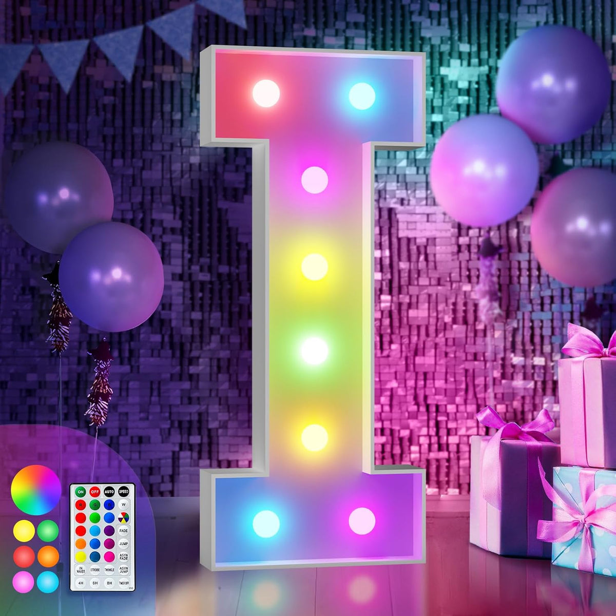 imprsv 3FT Colorful Marquee Light Up Letters I, 18 Colors Large Light up Letters Alphabet Sign with