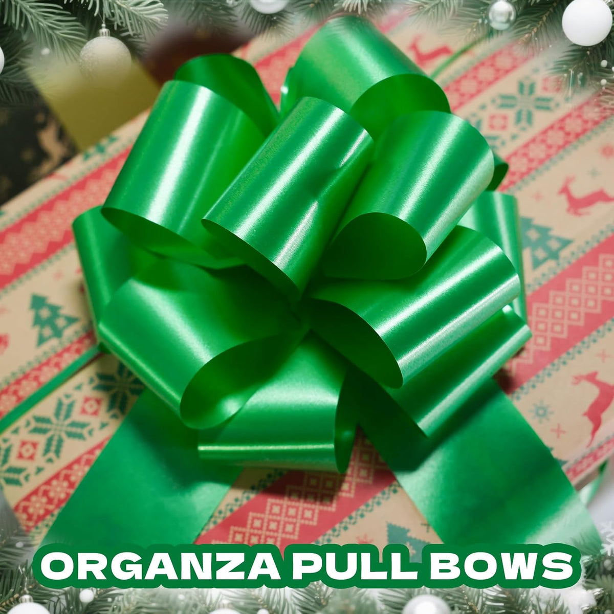 6 Pcs 6 Inch Green Pull Bows, Perfect for Gift Wrapping, Gift Wrapping Baskets Wedding Christmas