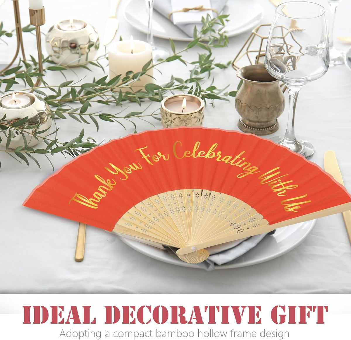 Jetec 50 Pcs Wedding Fans for Guests Bulk Silk Hand Fans Handheld Folded Thank You for Celebrating