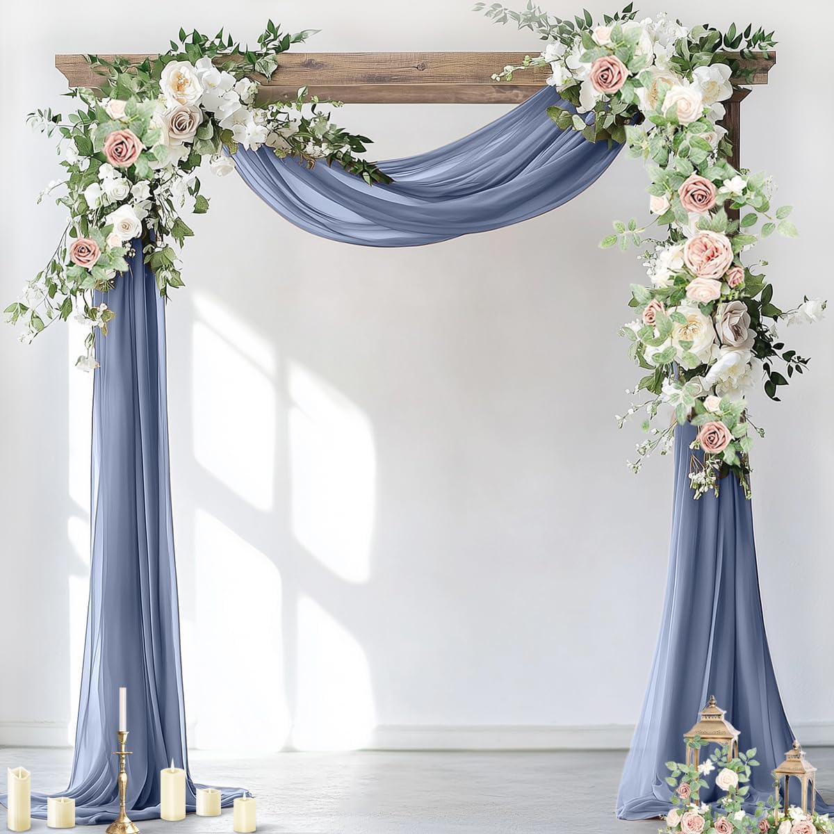 Socomi Wedding Arch Draping Fabric 2 Panels 29" x 19Ft Dusty Blue Sheer Chiffon Curtain Drapes 6