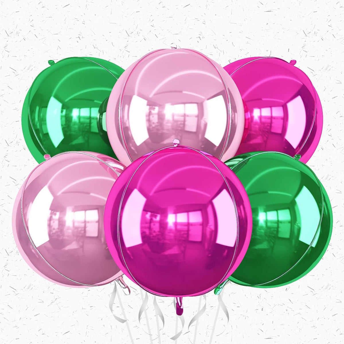 6Pcs Green Pink Round Foil Balloons,Giant 4D Round Ball Balloon,22 Inch Metallic Green Pink