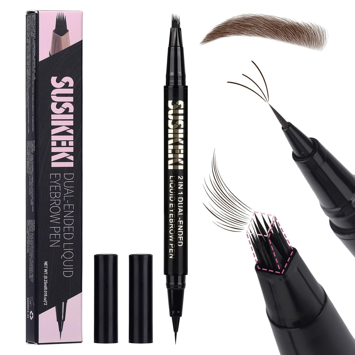 Dual Ended Microblading Eyebrow Pen - 2 in 1 Liquid Eyebrow Pencil with Brow-Fection Angled Brush &
