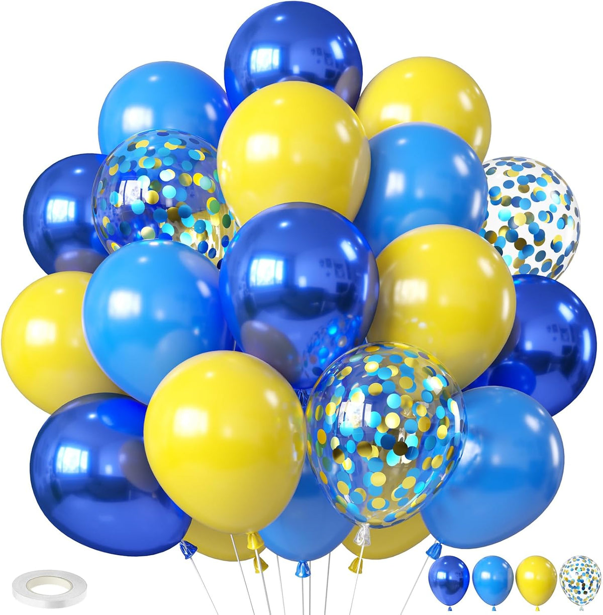 Yellow Blue Balloons, 12 Inches Blue Yellow Balloon Double Stuffed Metallic Blue Balloons with