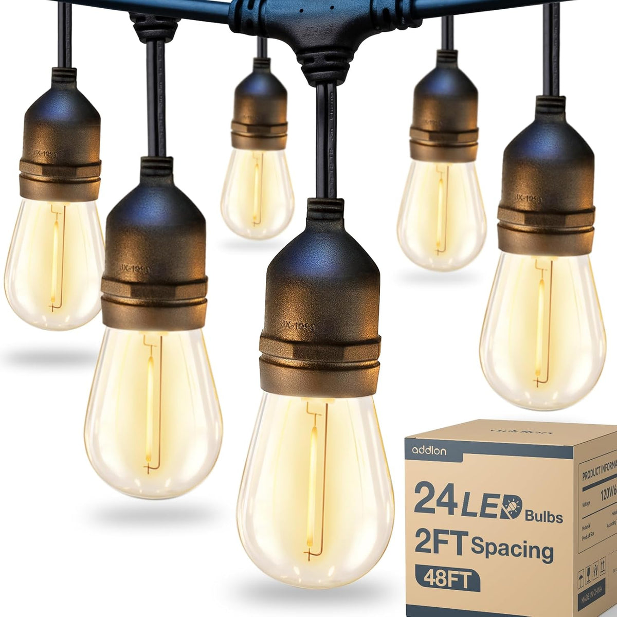 addlon 48FT LED Outdoor String Lights with 25 Edison Vintage Shatterproof Bulbs and Commercial