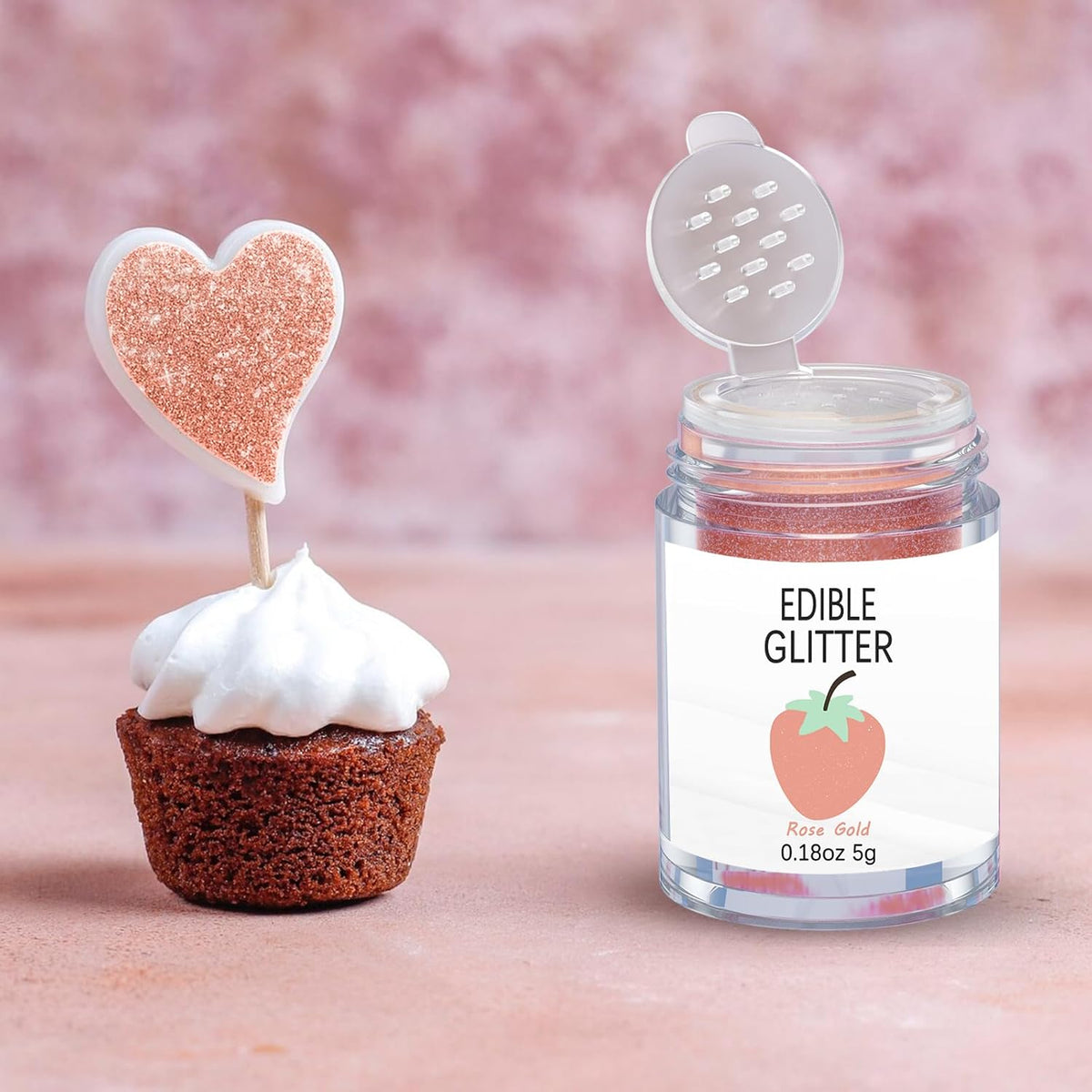 Rose Gold Edible Glitter for Cakes Drinks - Colaele 5 grams Food Grade Luster Dust Glimmer Powder