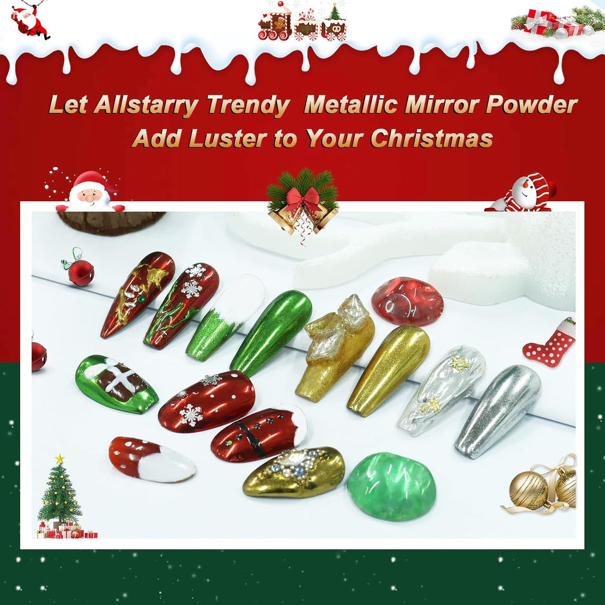 Allstarry Chrome Nail Powder 4 Colors Metallic Mirror Effect Pigment Chrome Iridescent Nail Glitter