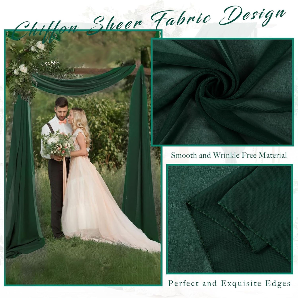 Emerald Green 2 Panels Wedding Arch Draping Fabric 20Ft Length x 28" Width Arch Drapes Chiffon