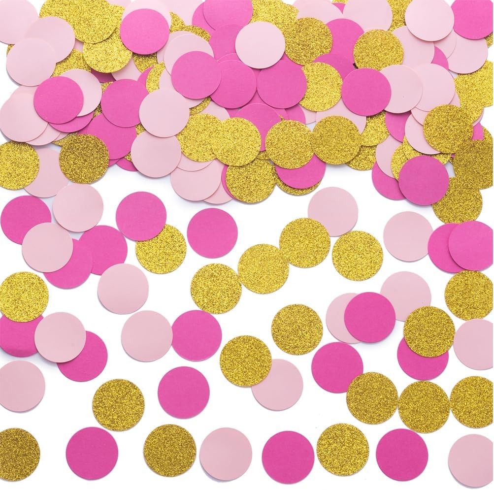Hot Pink Gold and Pink Confetti Table Decoration for Valentine's Day Baby Shower Bridal Hen