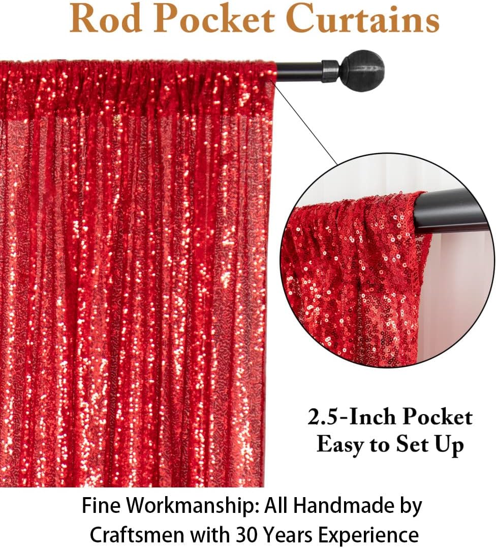 ShinyBeauty Sparkling Red Sequin Fabric Photography Backdrop 5FTx10FT | Glitter Birthday Party