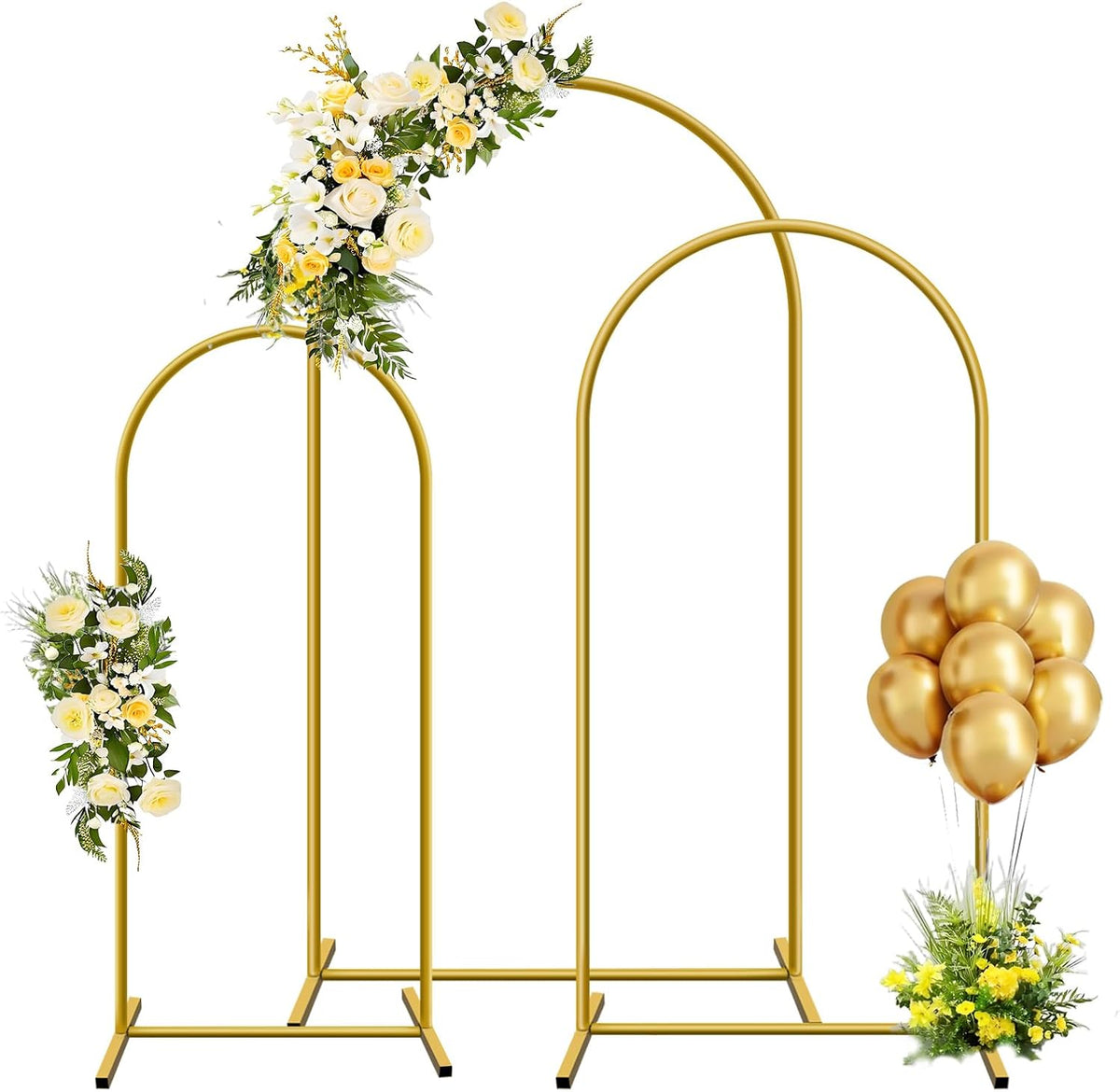 Metal Arch Backdrop Stand, Set of 3 (4/5/6 ft) Wedding Arched Frame with 12 Ground Nails, Stable