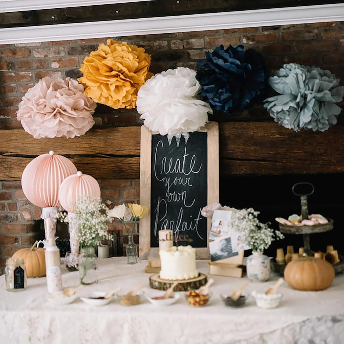 ZOOYOO Brown Paper Pom Poms, Caramel Party Decorations Boho Ivory Beige White Tissue Paper Pom Poms