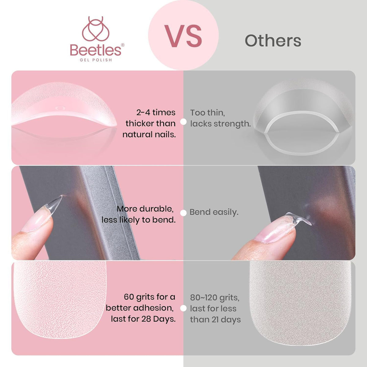 Beetles Gel Nail Tips Medium Almond Etch X Nail Tips, 12 Sizes 288 PCS Half Matte Full Cover False
