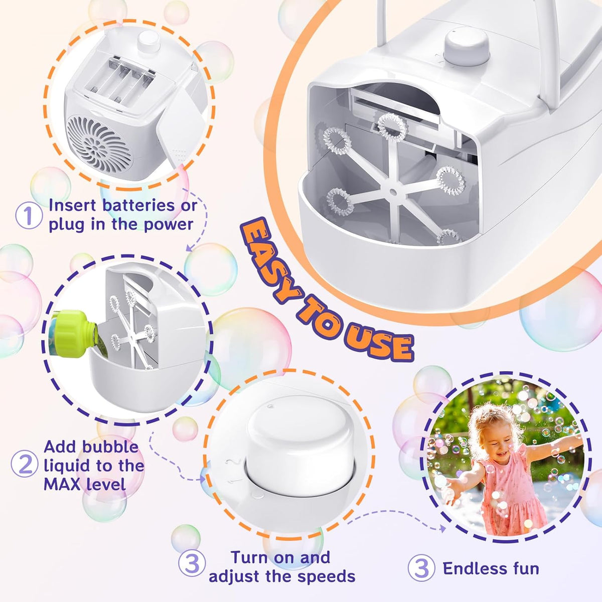 Bubble Machine, Automatic 18000+ Per Minute Big Bubbles Blower Maker for Kids Toddlers with 2