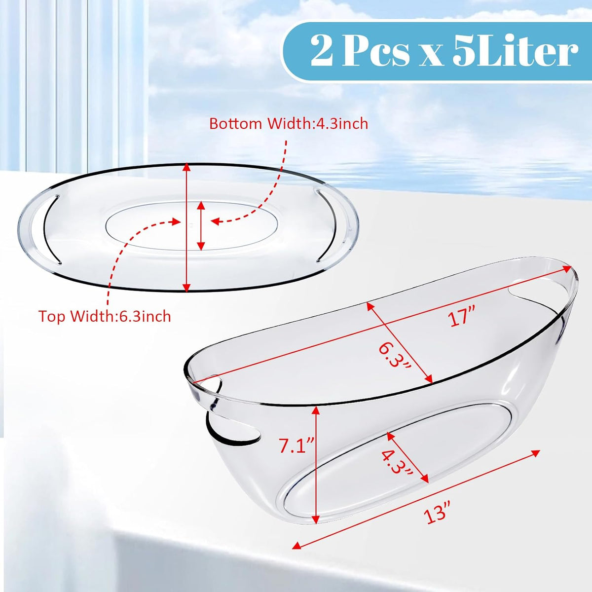 Ice Buckets for Parties, Ice Bucket 2 Pcs Acrylic Champagne Beverage with 2 Ice Bucket Scoop for