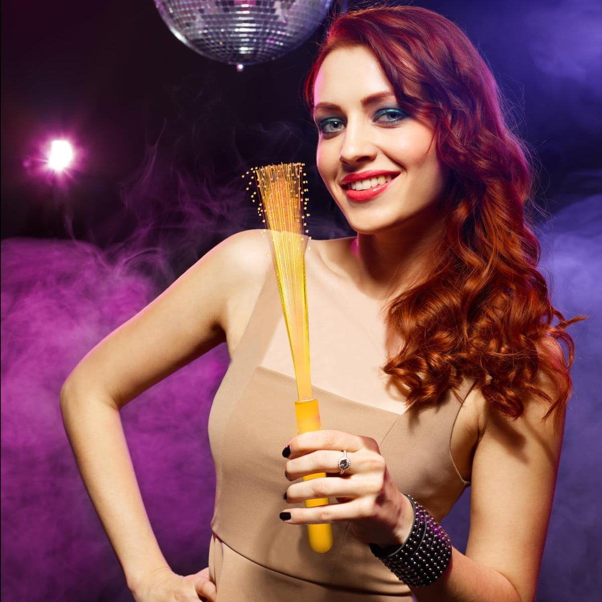 48 PCS Orange Glow Fiber Wands Sticks LED Light Wands 3 Modes Flashing Fiber Optic Light Rod Bulk