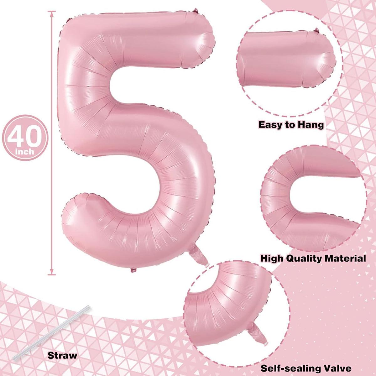 Number 15 Balloon Pastel Pink, Giant Number 1 & 5 Helium Foil Balloon for Girls 15th Birthday