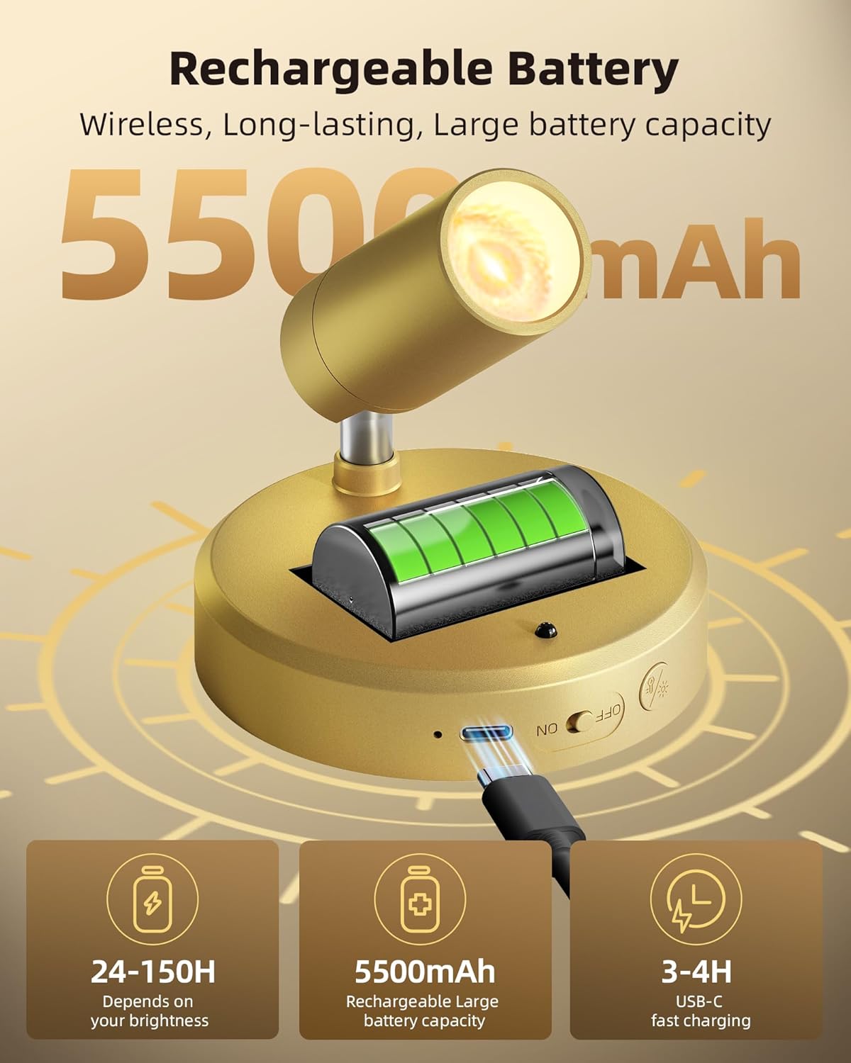 EZVALO LED Spotlight Indoor, 5500mAh Rechargeable Battery Picture Lights, Wireless Mini Art Accent