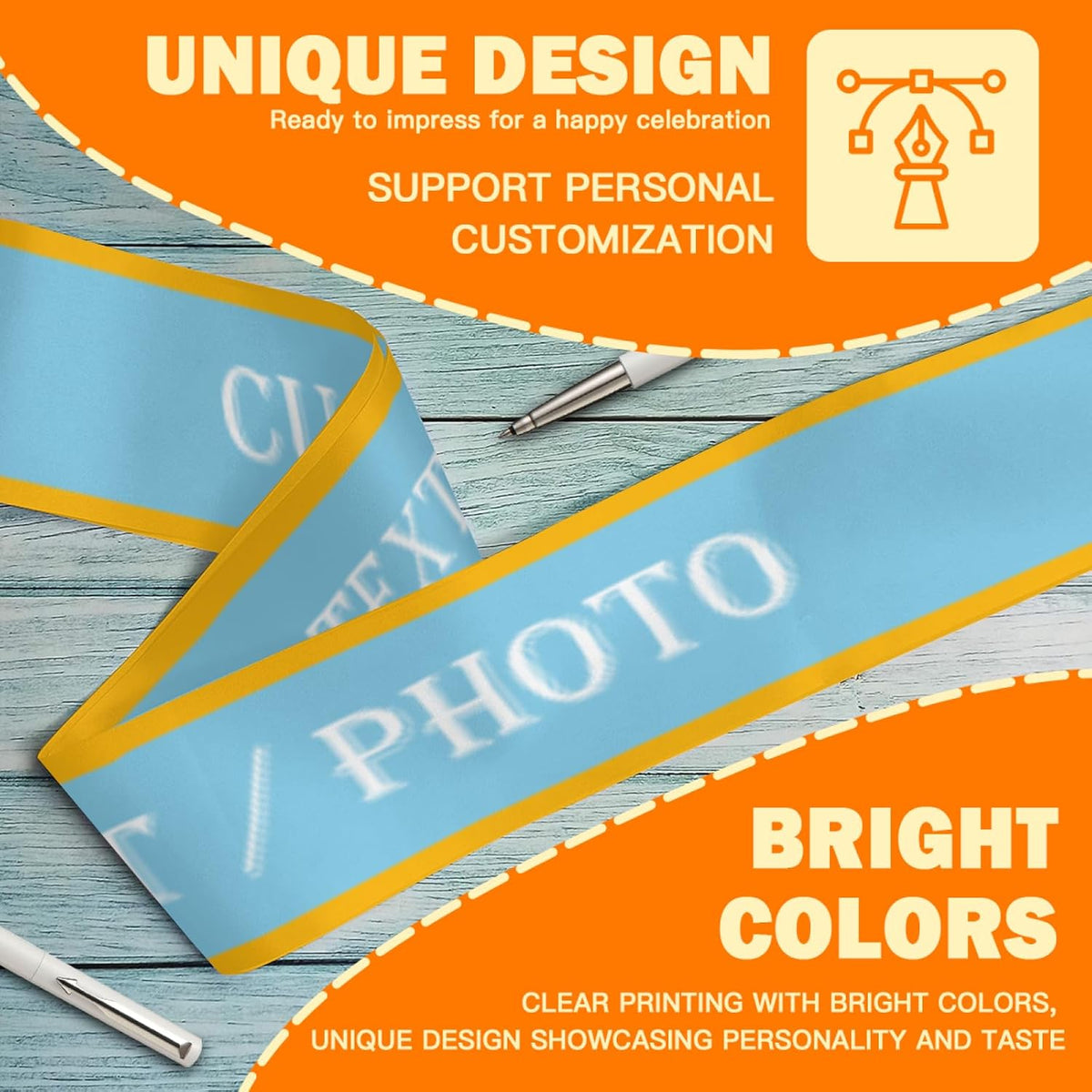 Custom Sash,Personalized Birthday Sash with Text Photo,Customized Bachelorette Sash Quote Sash