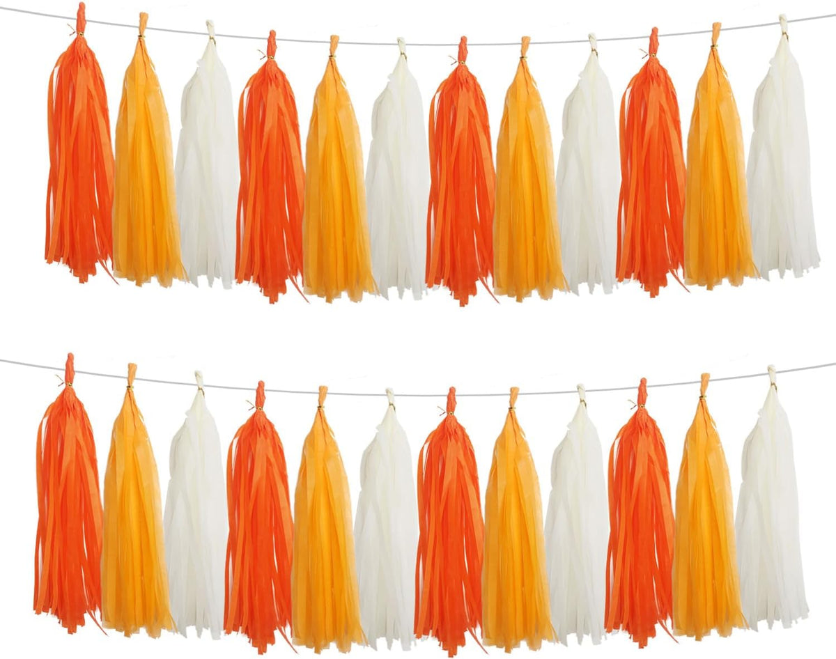 GAKA Orange and White Tissue Paper Tassel(3 Colors),Paper Tassel Garland Banner for Wedding