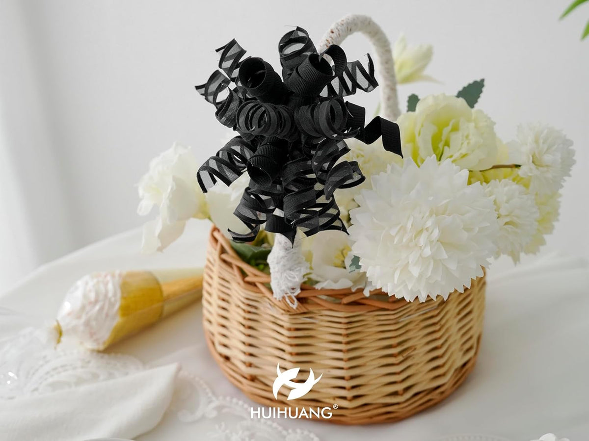 HUIHUANG Black Bows for Gift Wrapping Curly Gift Bow 5 inch x 8 Counts Self-Adhesive Ribbon Bows