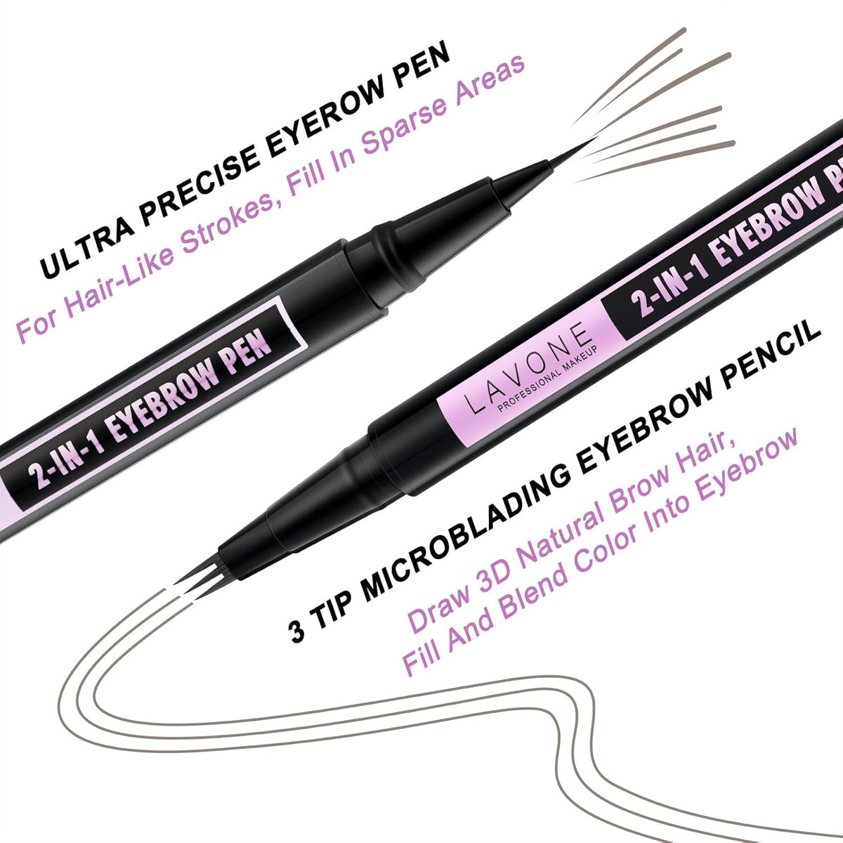 LAVONE Eyebrow Pencil, 2-In-1 Waterproof Eyebrow Pen, with 3 Tip Microblading Eyebrow Pen and