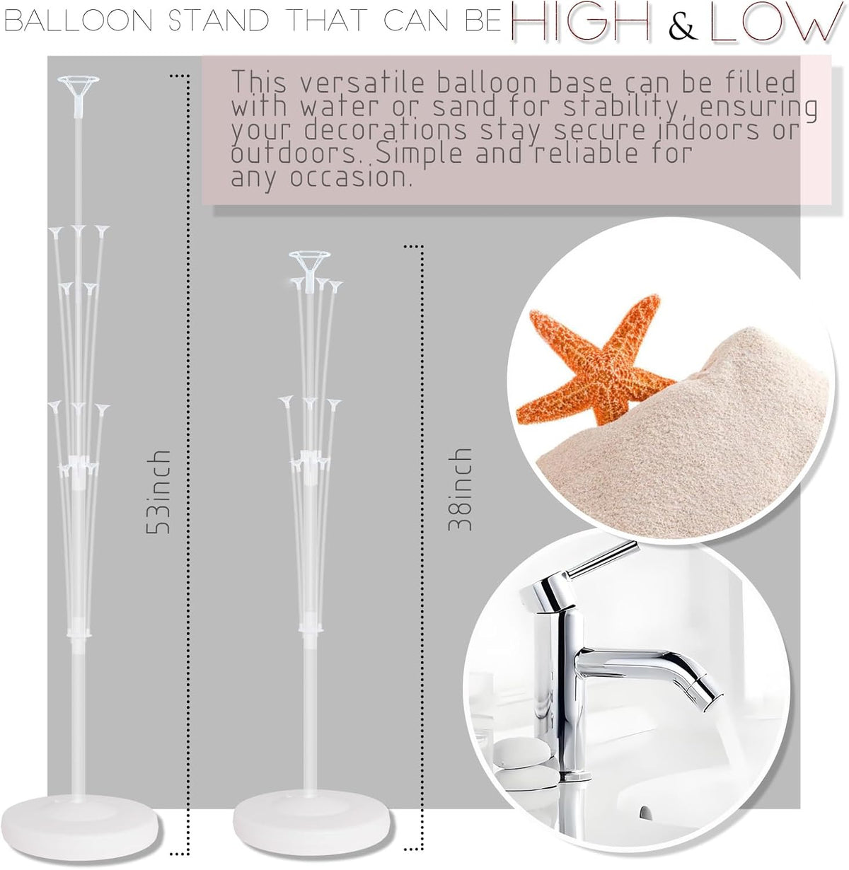 Balloon Column Kit for Floor- Set of 2, Base&Pole, Balloon Column Kit for Floor or Table