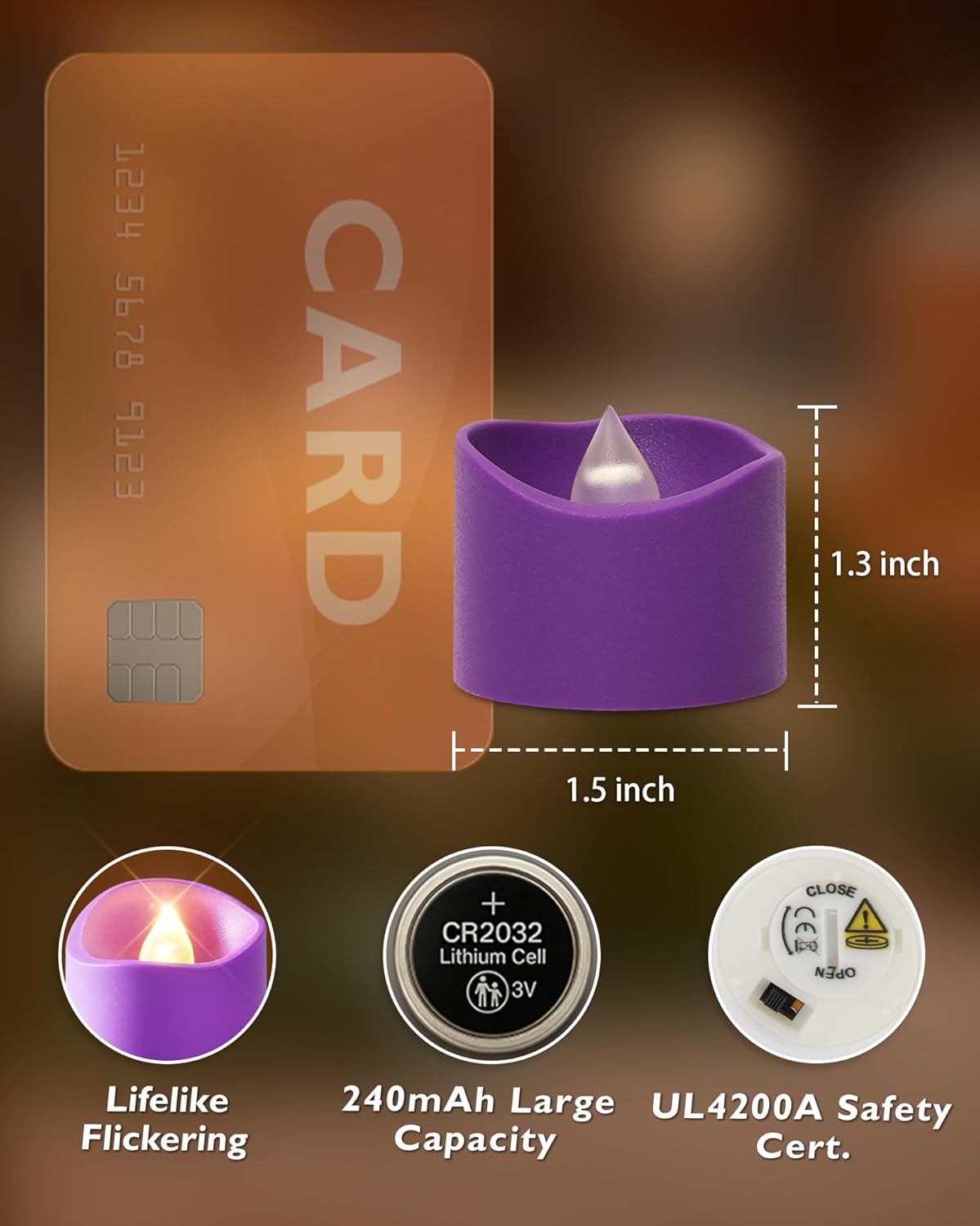 Homemory Purple Tea Lights Candles Battery Operated, 200+Hour Flameless Flickering Fake Electric