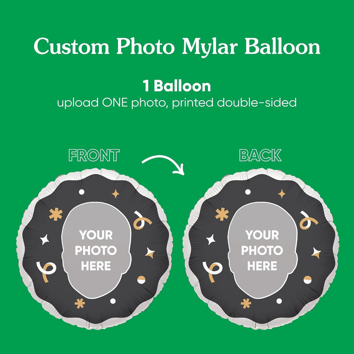 Big Dot of Happiness Personalized Fun Face Photo Black & Gold Balloons, Custom Birthday Balloons