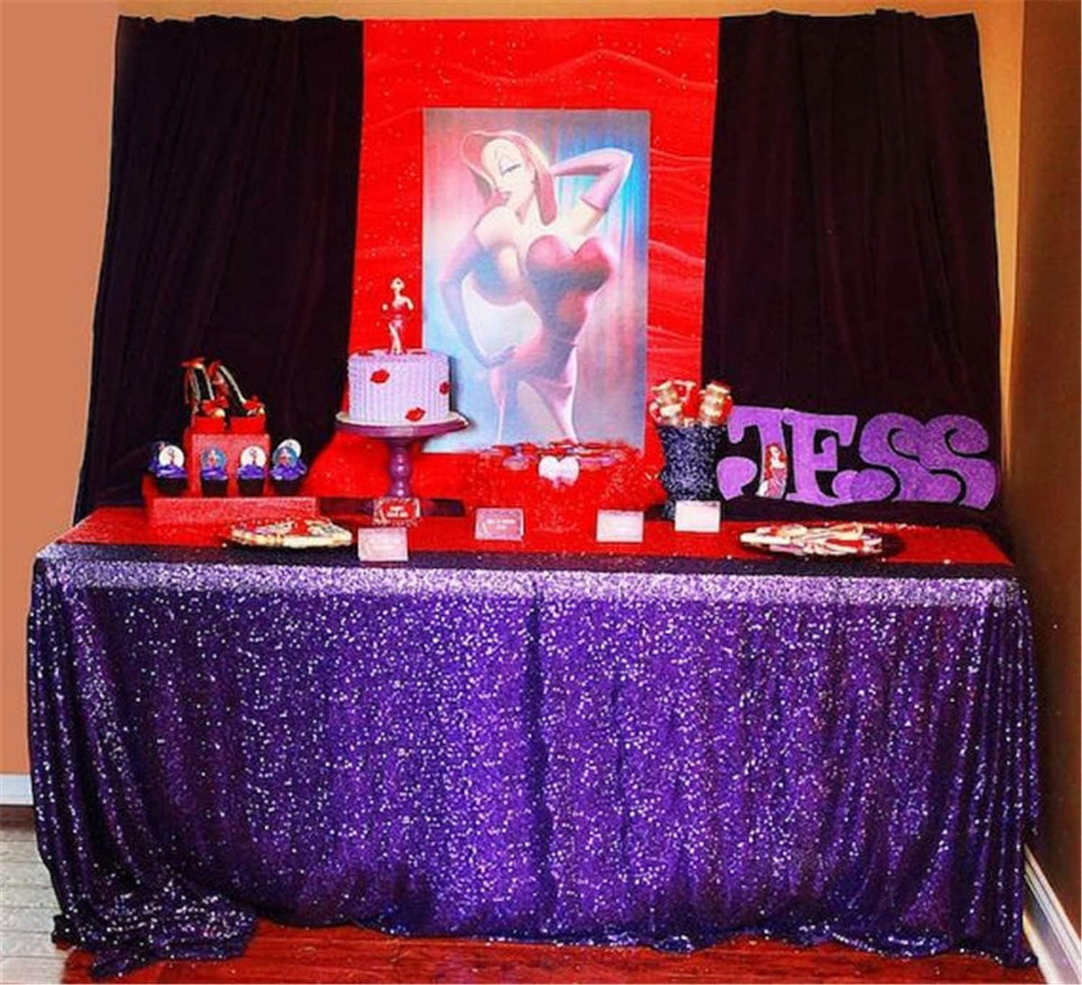 QueenDream Sequin Tablecloth 90"x132" Purple Party Tablecloth Rectangular Seamless Sequin Table