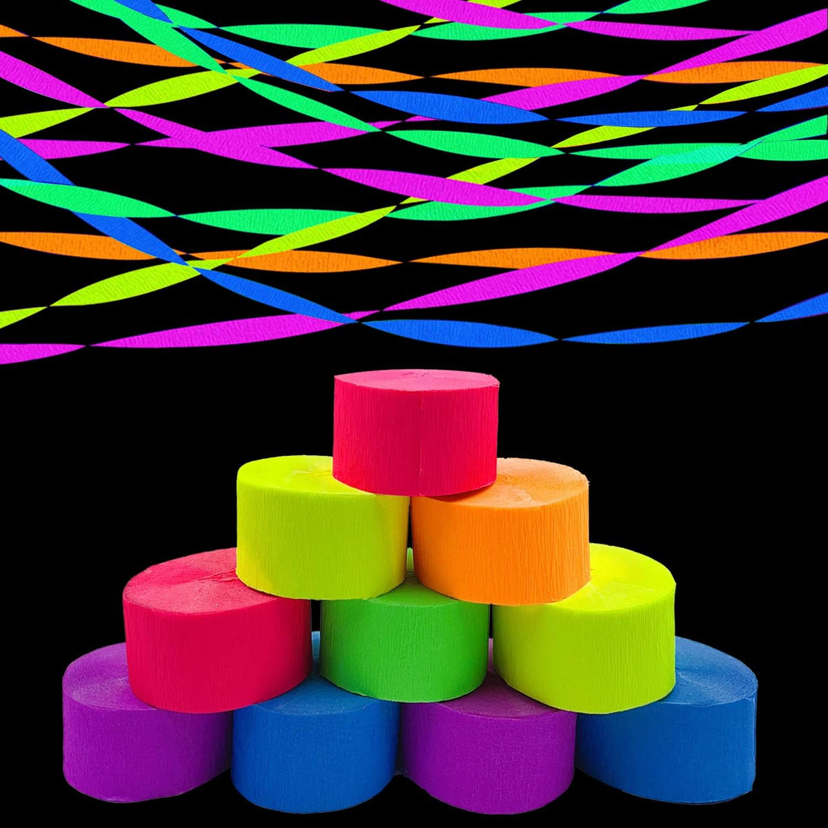2016 feet Glow Party Neon Streamer Decorations Glow Crepe Paper Streamers UV Reactive Fluorescent