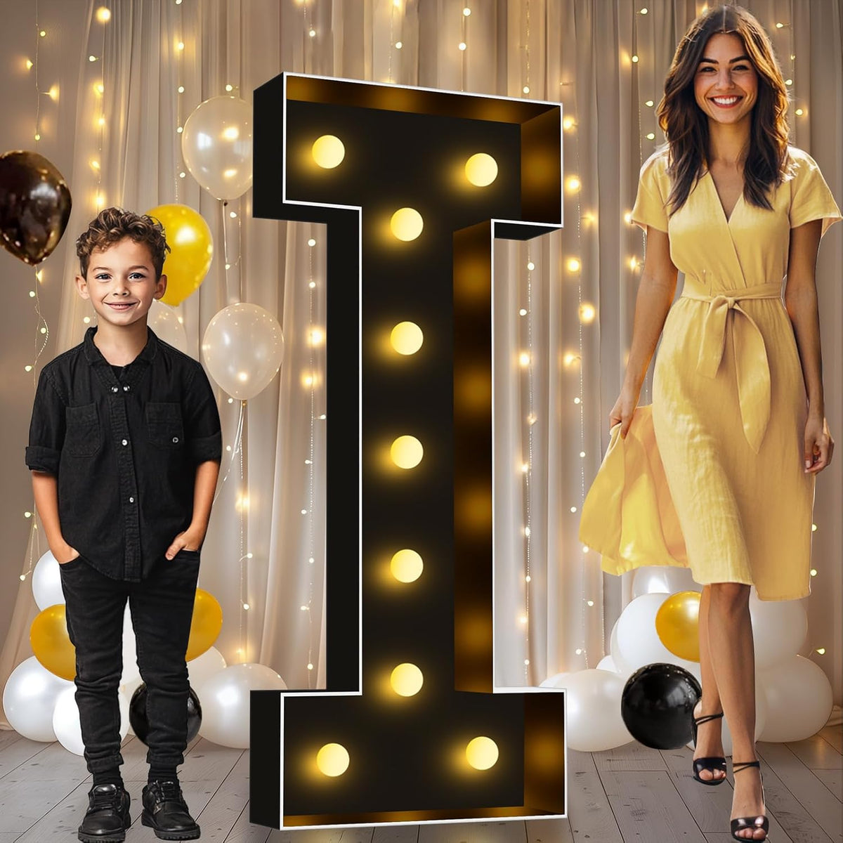 Pooqla 4 FT Marquee Light Up Letters, Black Marquee Letter Lights 4 Feet Tall, Giant Letter Sign