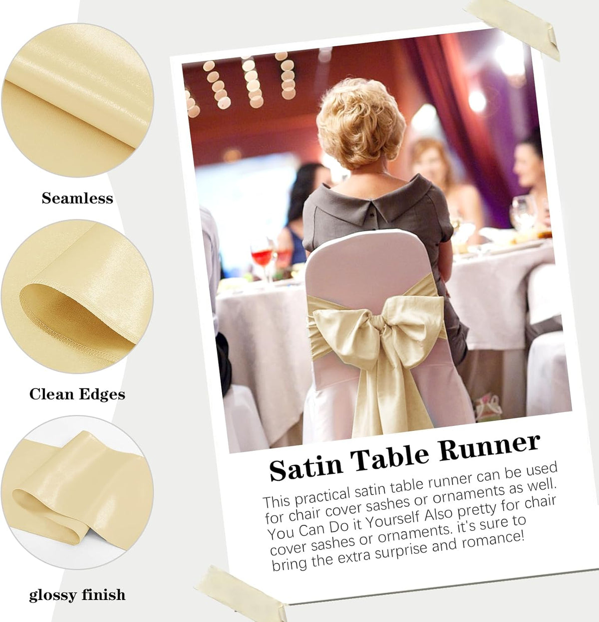 10 Pack Satin Table Runner 12 x 108 Inch Long Champagne Silk Table Runner for Wedding Party Banquet