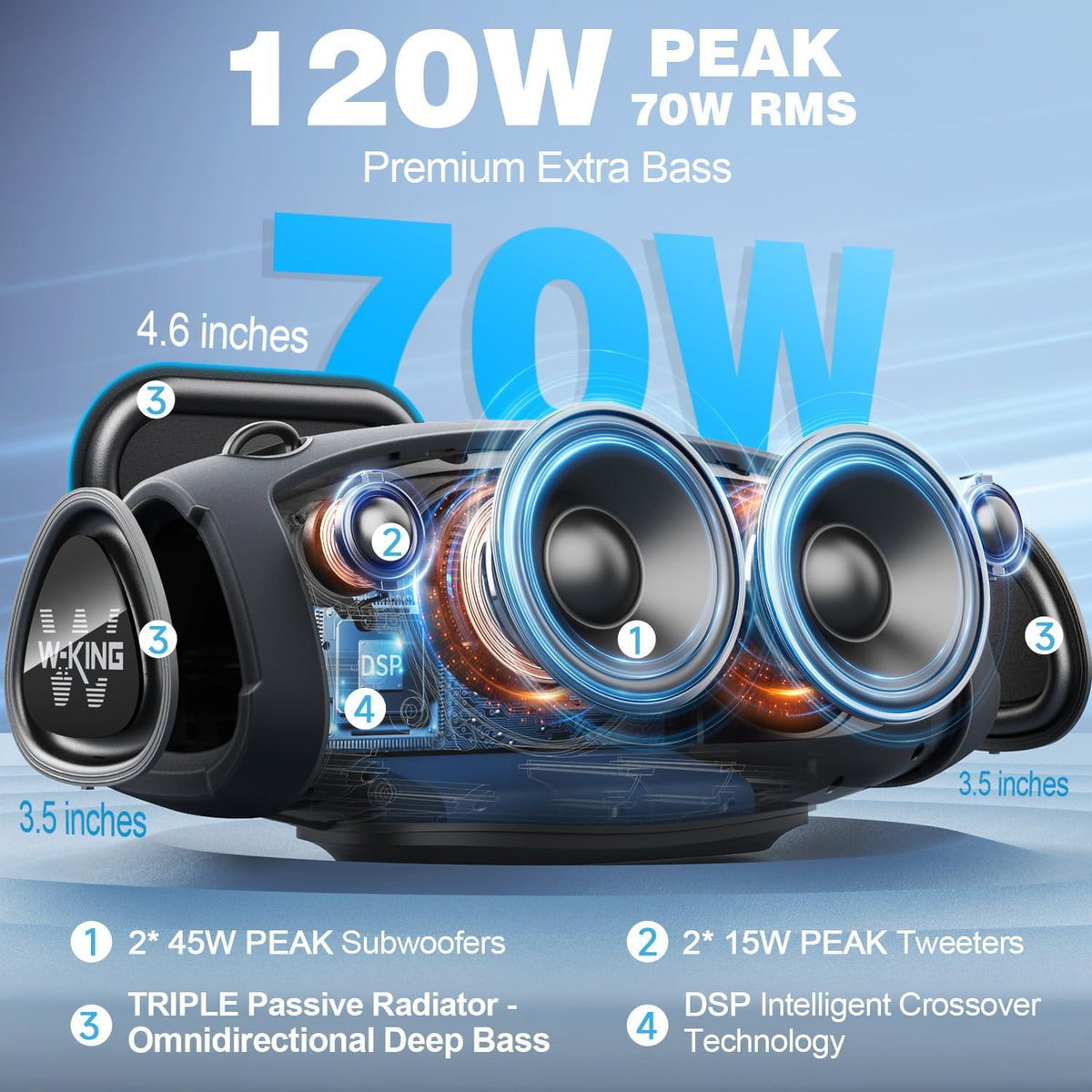 W-KING 120W Max Portable Speakers Bluetooth Wireless, IPX6 Waterproof Loud Bluetooth Speaker