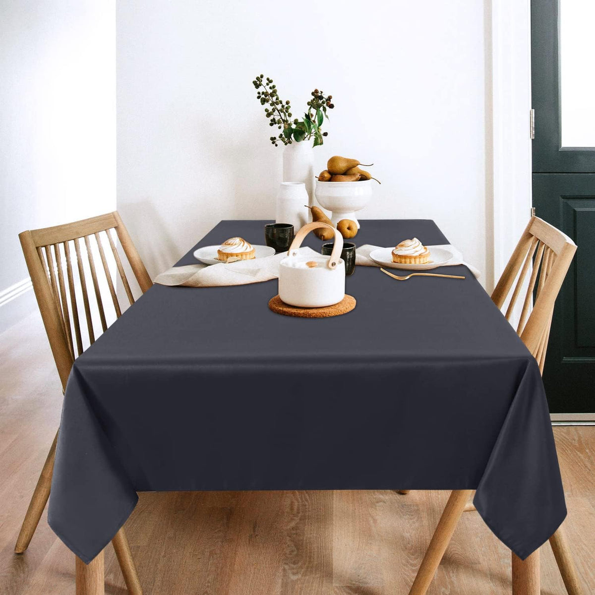 sancua 2 Pack Dark Grey Tablecloth 60 x 120 Inch, Rectangle 8 Feet Table Cloth - Stain and Wrinkle