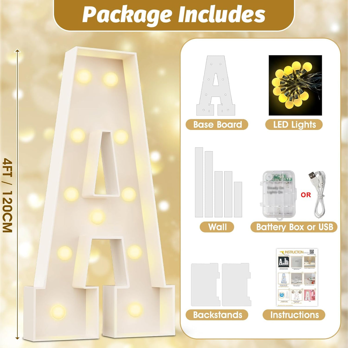 Ledido 4FT Marquee Light Up Letters Large Light Up Letters for Party Decoration, Marquee Letter for