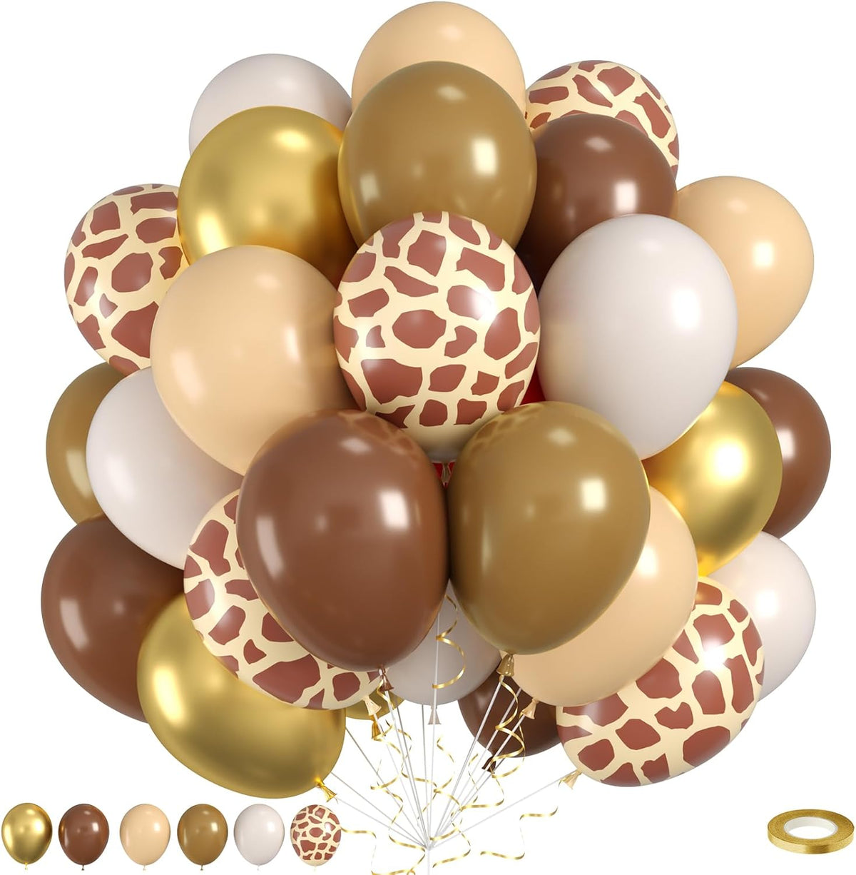 Safari Balloons, 60pcs Jungle Balloons, Brown Gold White Balloon Giraffe Print Balloon For Birthday